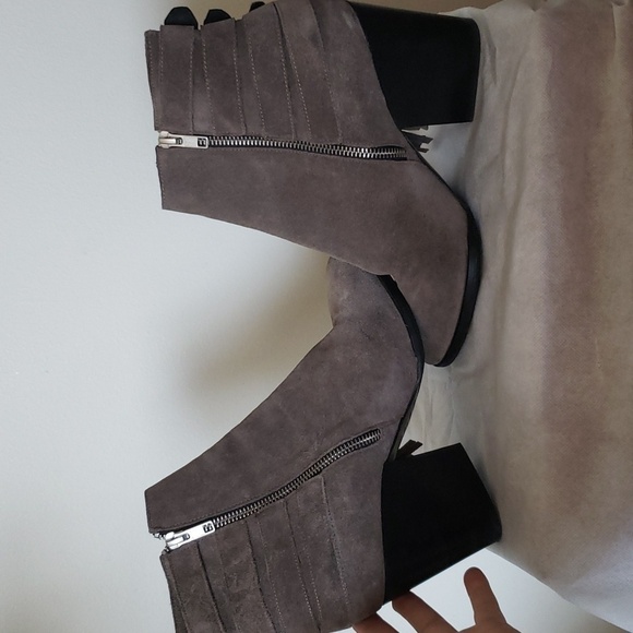 The Kooples fringe buckle genuine leather ankle booties, gray, women's 40 - Picture 8 of 12